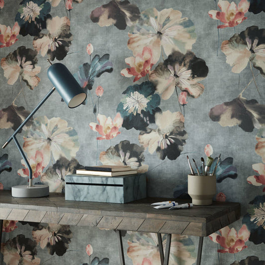 2008-143-02 - Water Lilies Wallpaper - Mineral - 1838 wallcoverings