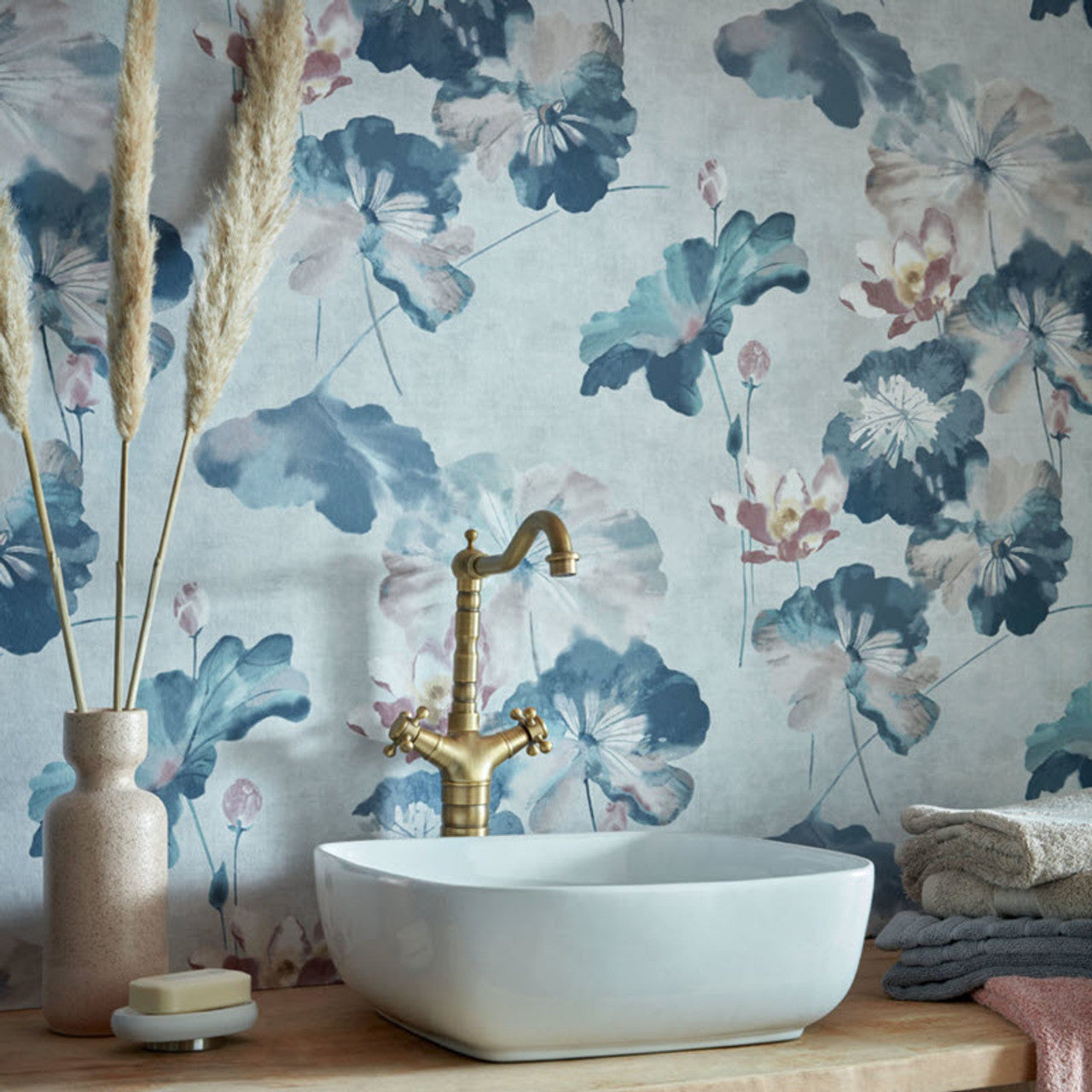 2008-143-03 - Water Lilies Wallpaper - Blue Dusk - 1838 wallcoverings