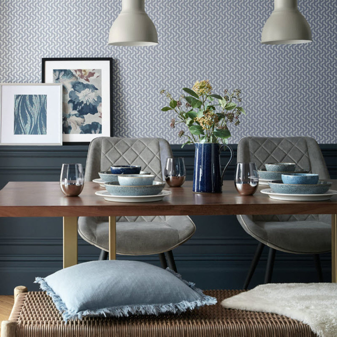 2008-147-03 - Rattan Wallpaper - Blue Dusk - 1838 wallcoverings