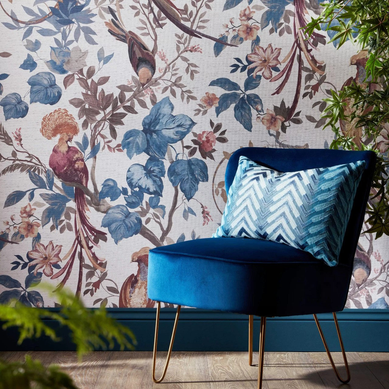 2109-157-02 - Bird Sonnet Wall Mural - Chambray - 1838 wallcoverings