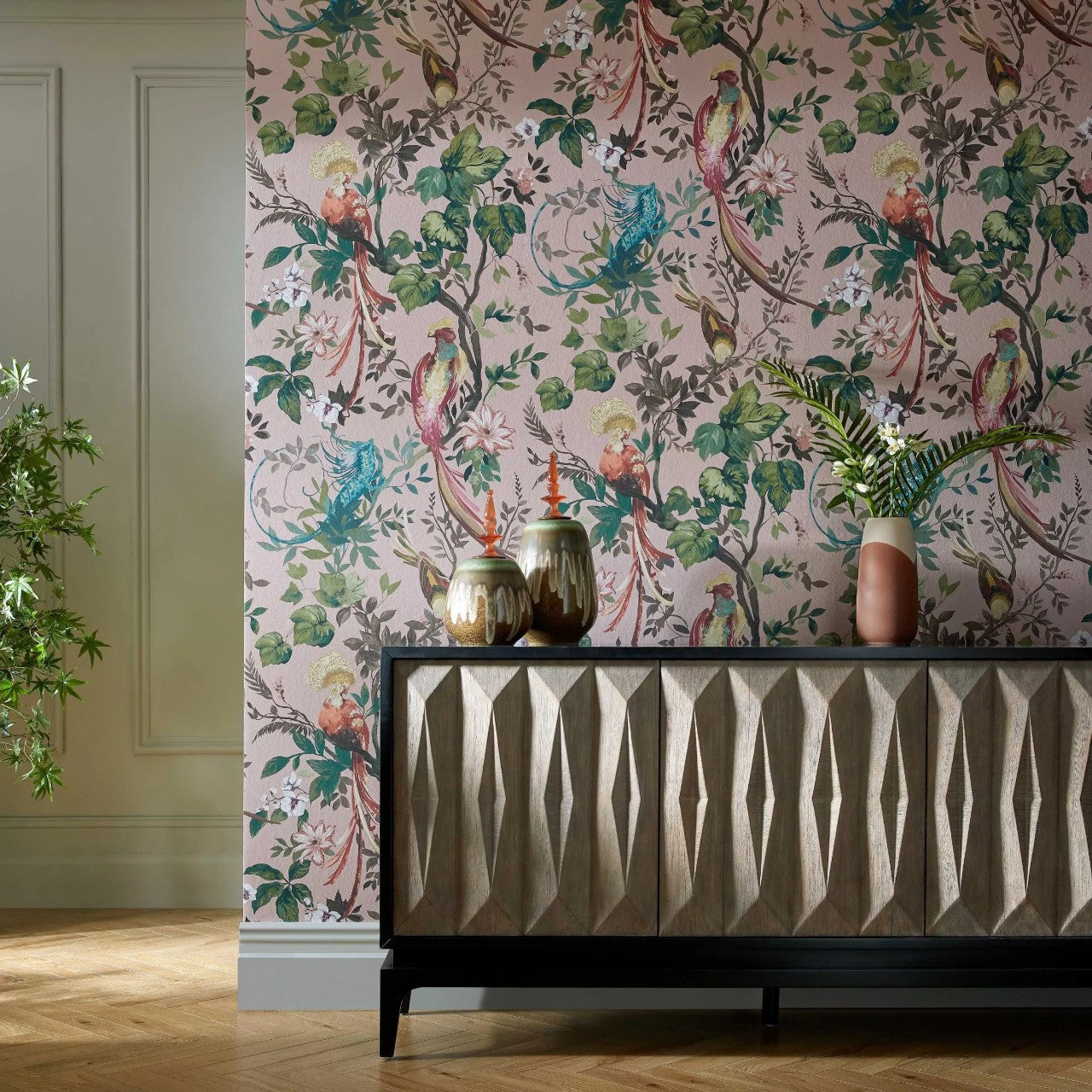 2109-157-03 - Bird Sonnet Wallpaper - Blush - 1838 wallcoverings