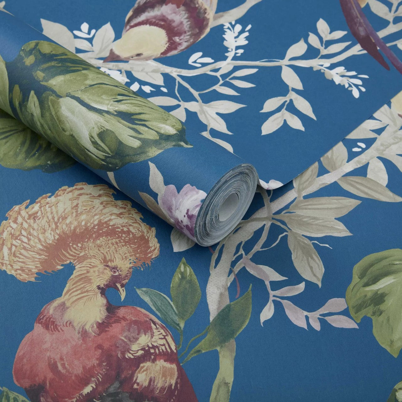 2109-157-04 - Bird Sonnet Wallpaper - Royal Blue - 1838 wallcoverings