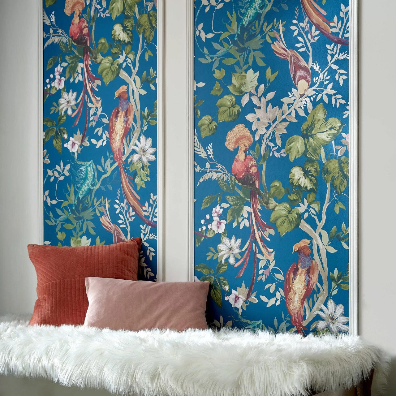 2109-157-04 - Bird Sonnet Wallpaper - Royal Blue - 1838 wallcoverings