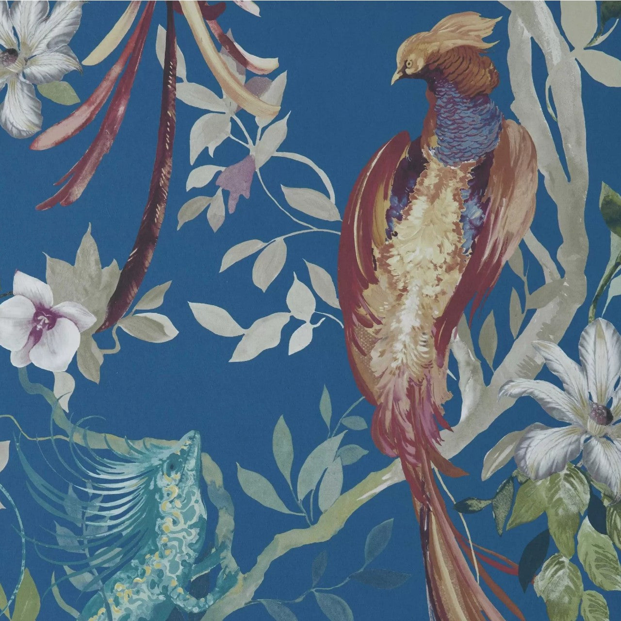 2109-157-04 - Bird Sonnet Wallpaper - Royal Blue - 1838 wallcoverings