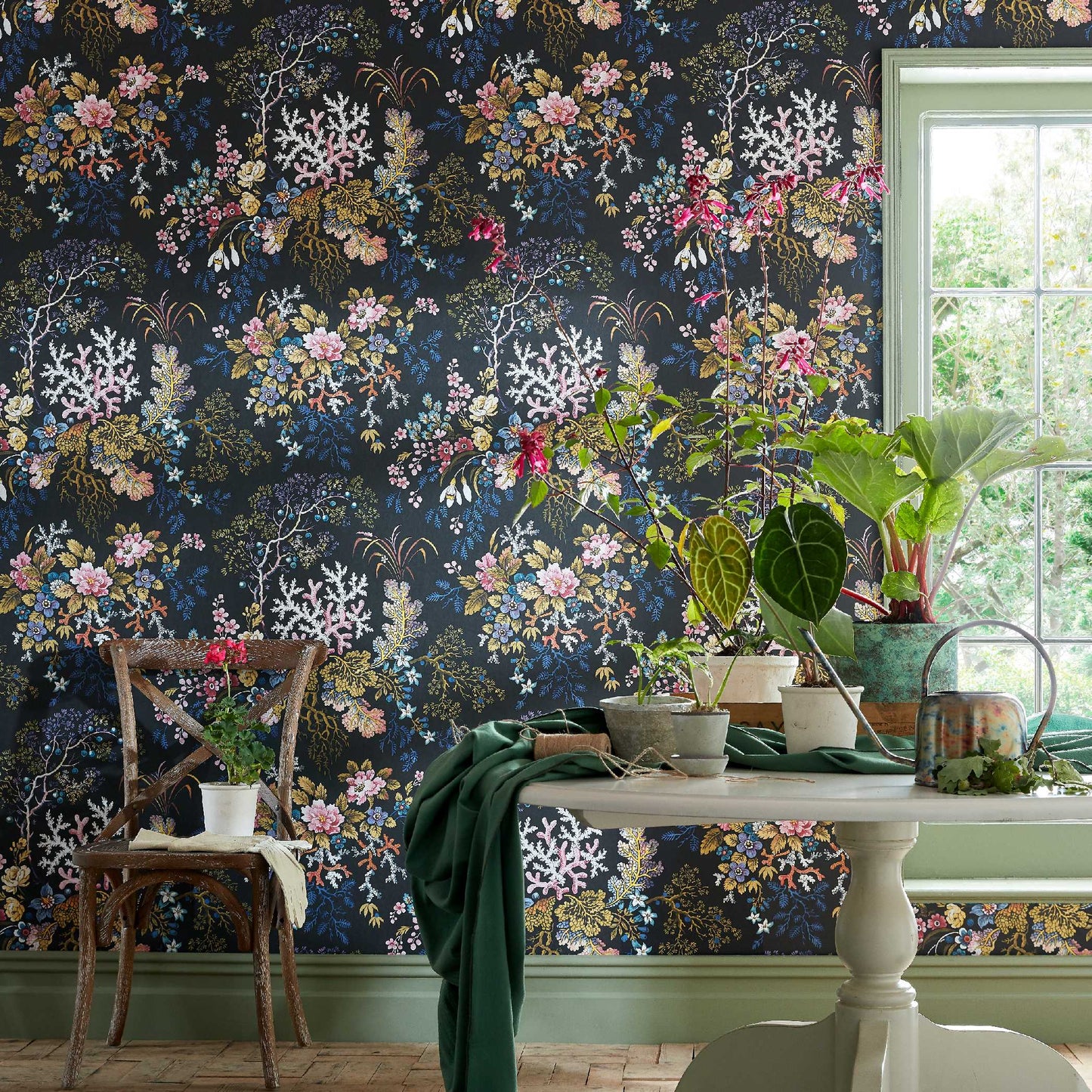 2311-166-04 - Kilburn's Coral Wallpaper - Midnight - 1838 wallcoverings