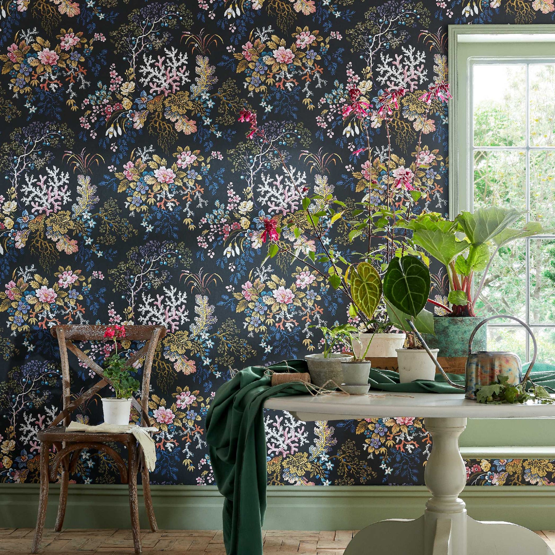 2311-166-04 - Kilburn's Coral Wallpaper - Midnight - 1838 wallcoverings
