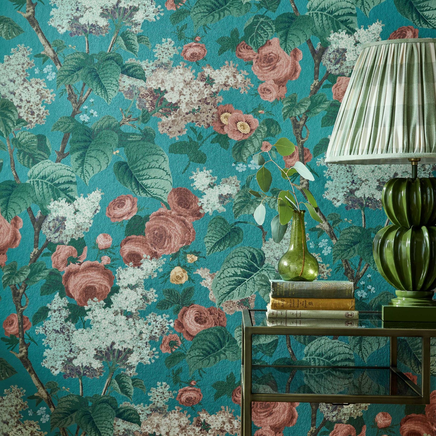 2311-168-03 - Floribunda Wallpaper - Teal - 1838 wallcoverings