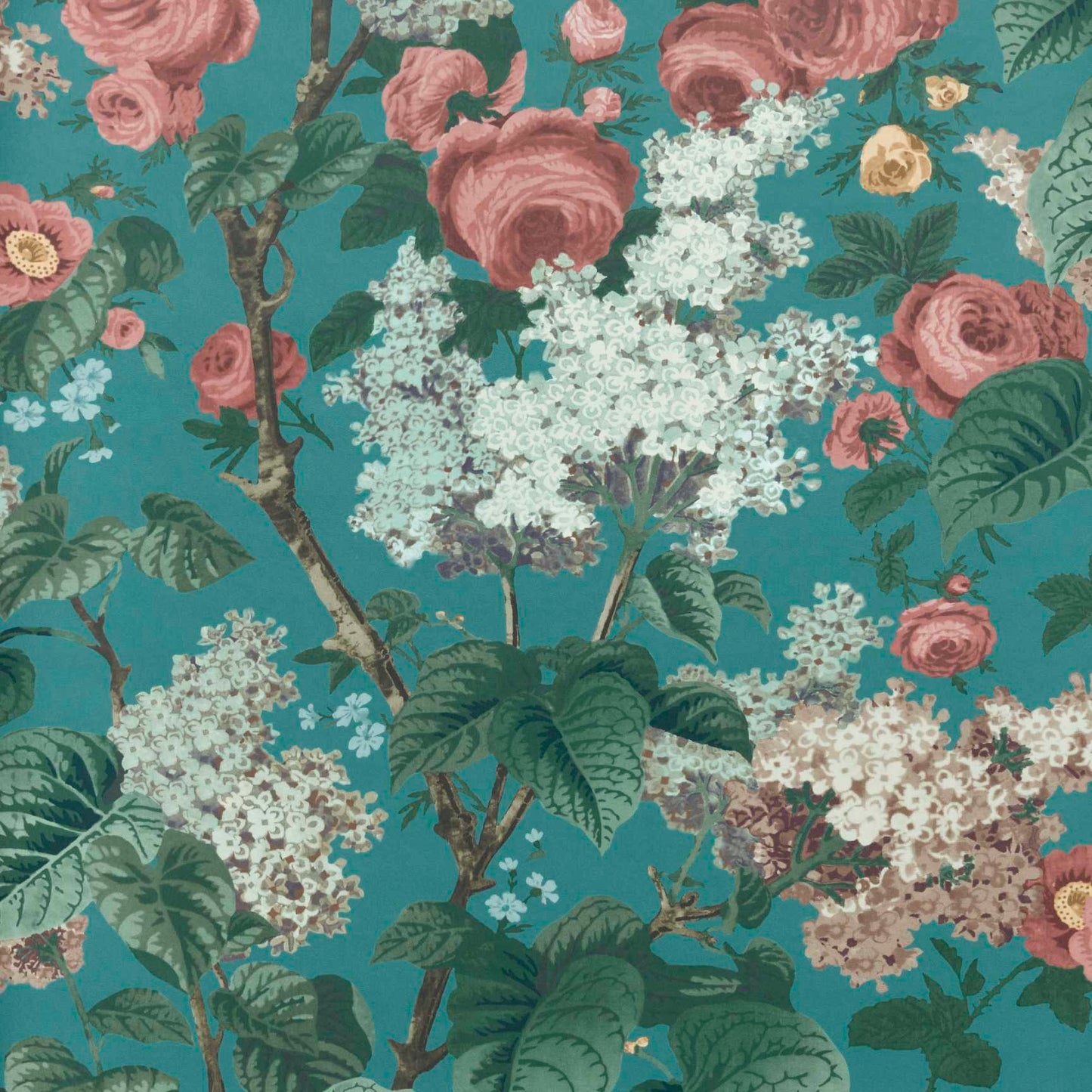 2311-168-03 - Floribunda Wallpaper - Teal - 1838 wallcoverings