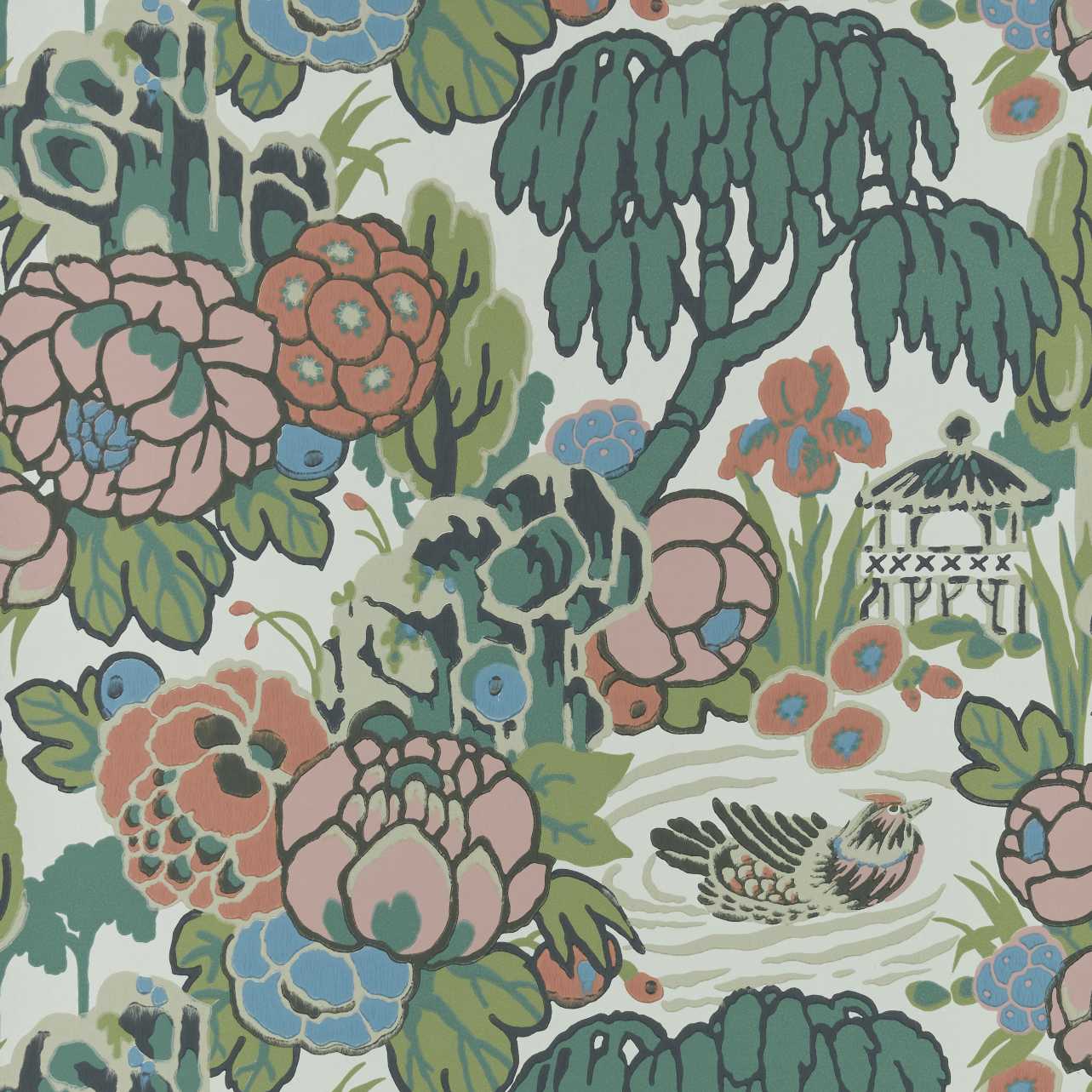 2311-169-02 - Mandarin Garden Wallpaper - Coral - 1838 wallcoverings