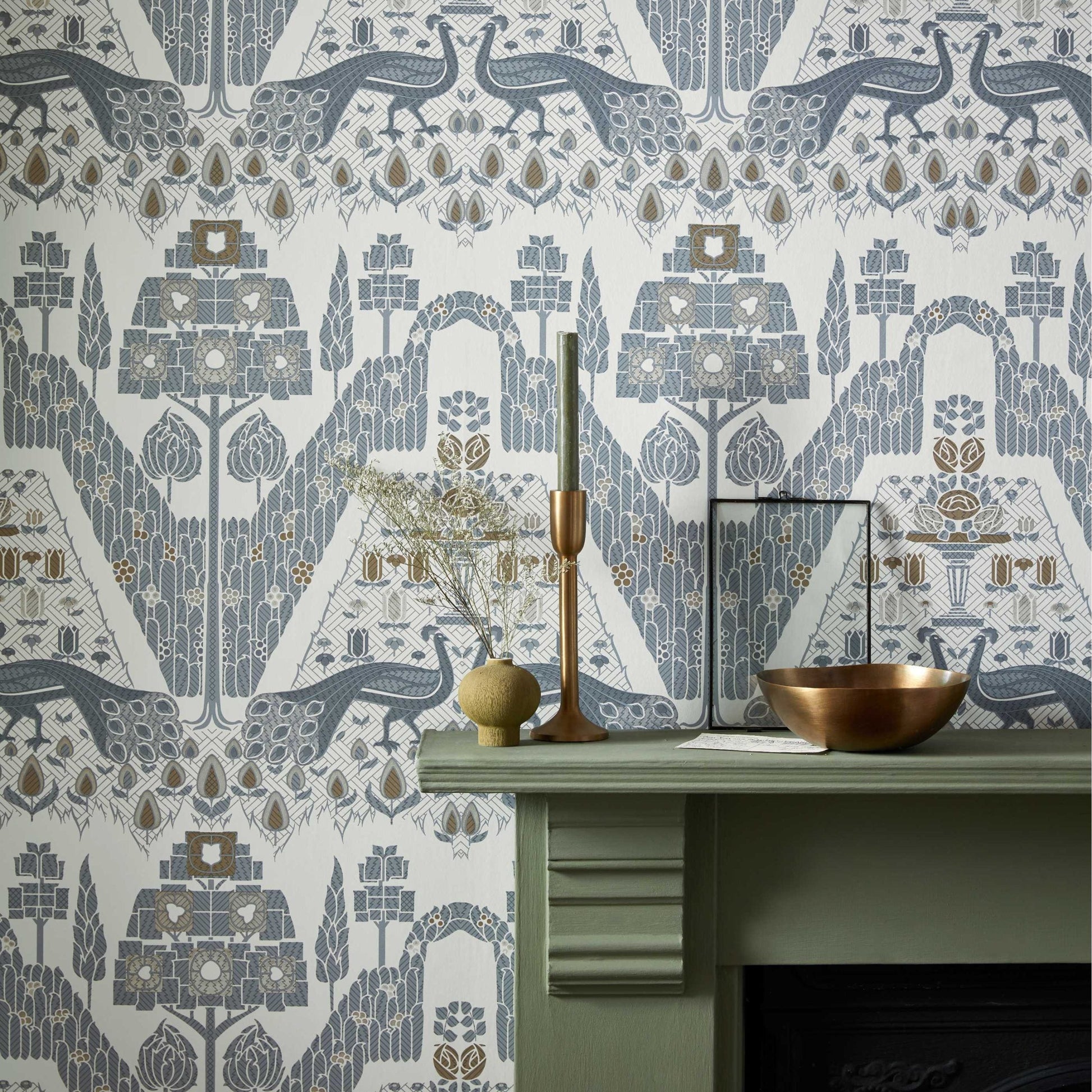 2311-172-01 - Peacock Topiary Wallpaper - Monochrome - 1838 wallcoverings