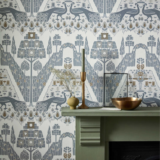 2311-172-01 - Peacock Topiary Wallpaper - Monochrome - 1838 wallcoverings