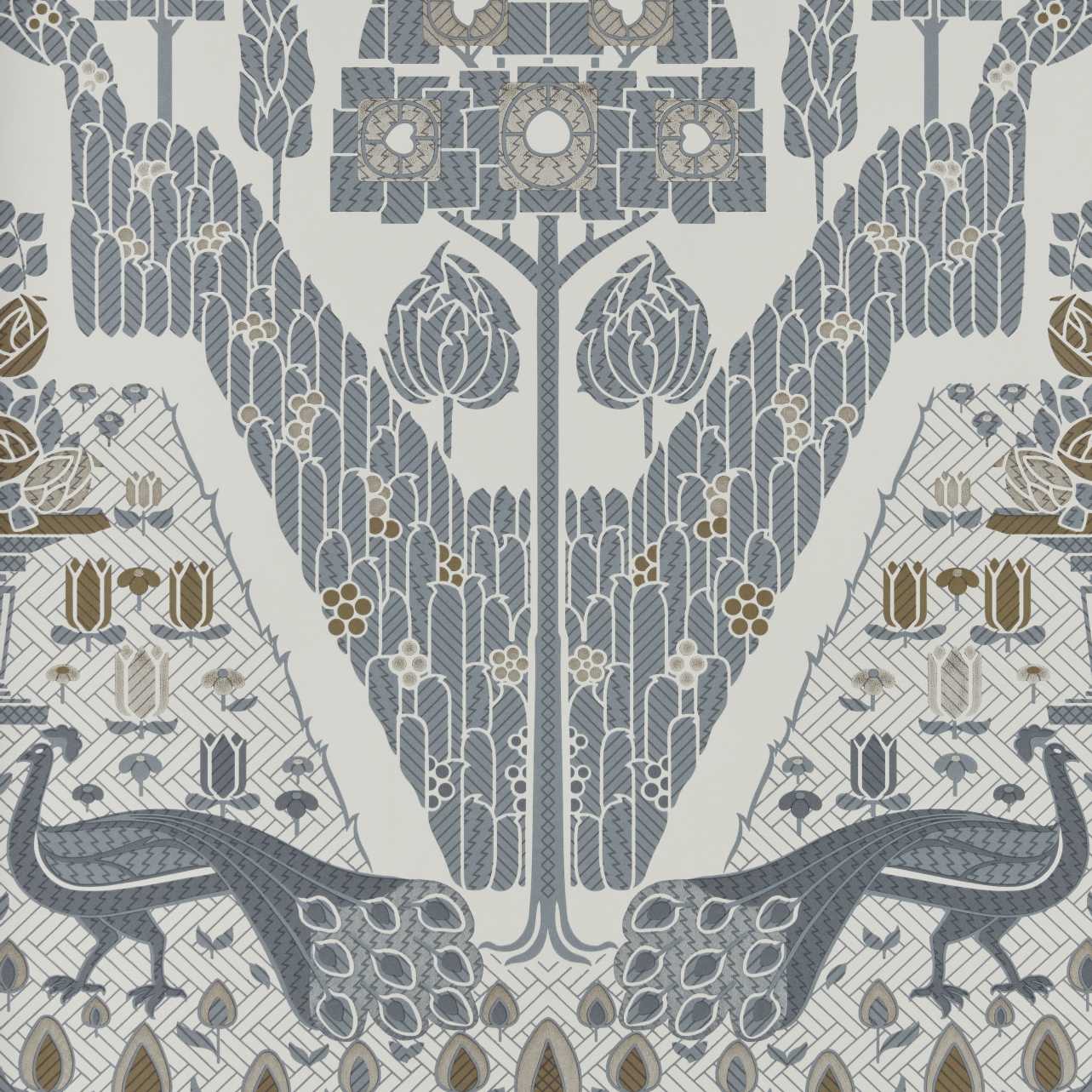 2311-172-01 - Peacock Topiary Wallpaper - Monochrome - 1838 wallcoverings