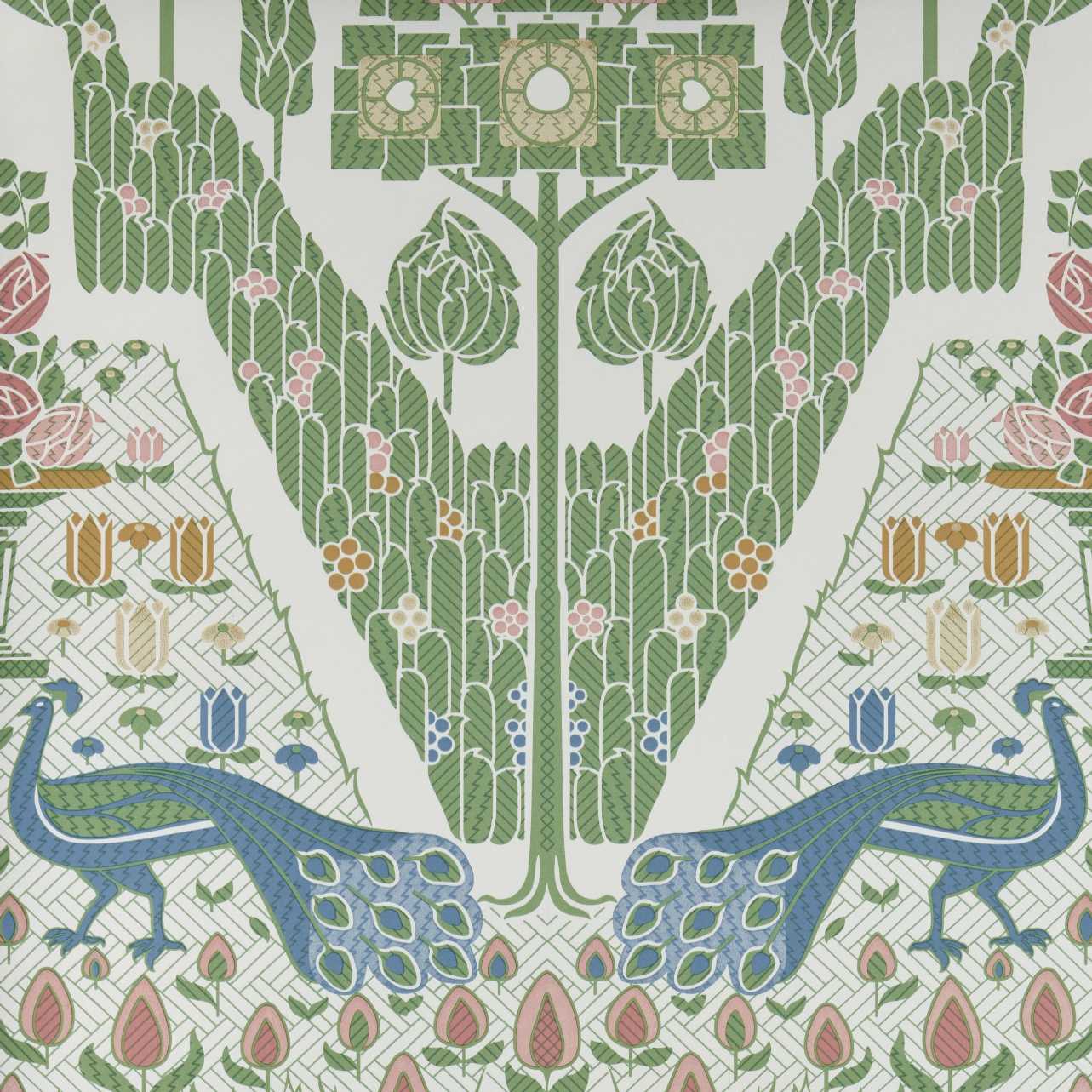 2311-172-02 - Peacock Topiary Wallpaper - Fern - 1838 wallcoverings