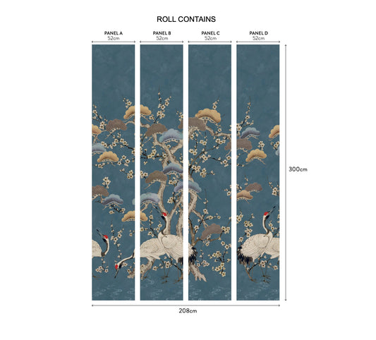 2311-174-01 - Kyoto Blossom Wall Mural - Prussian Blue - 1838 wallcoverings