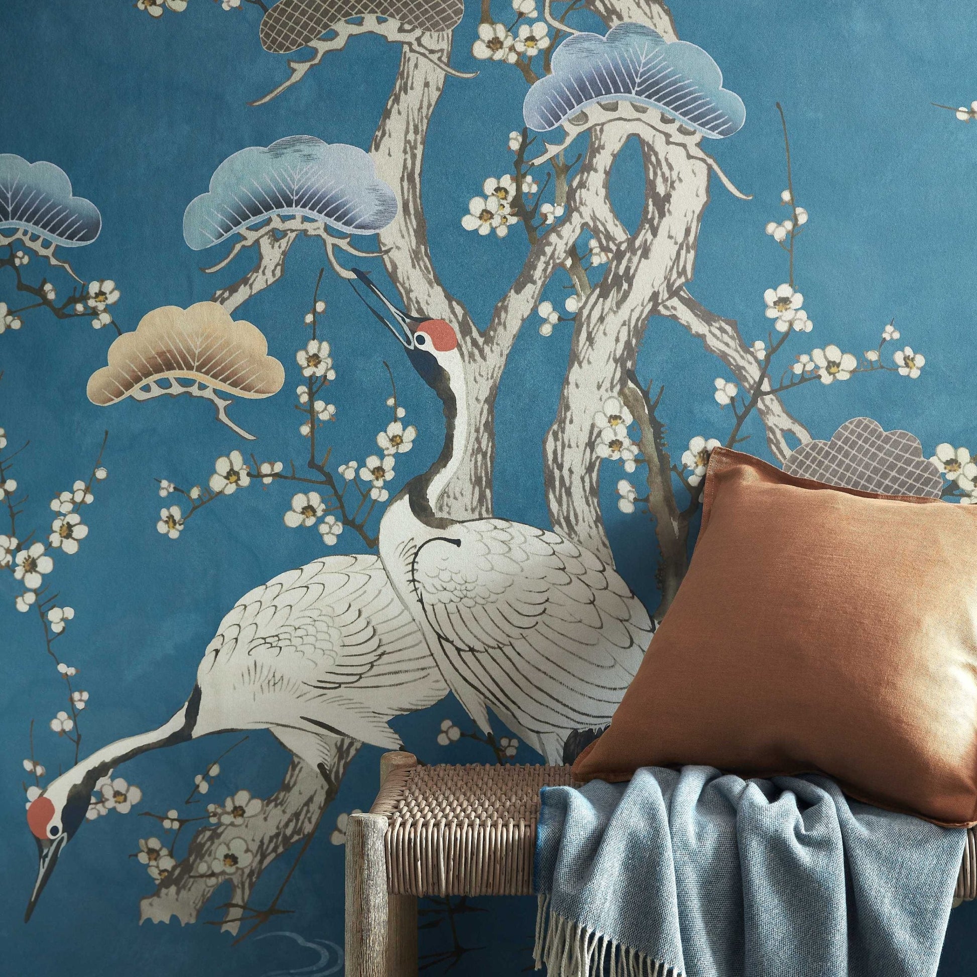 2311-174-01 - Kyoto Blossom Wall Mural - Prussian Blue - 1838 wallcoverings