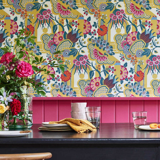 2412-175-01 - Pineapple Garden Wallpaper - Yellow - 1838 wallcoverings