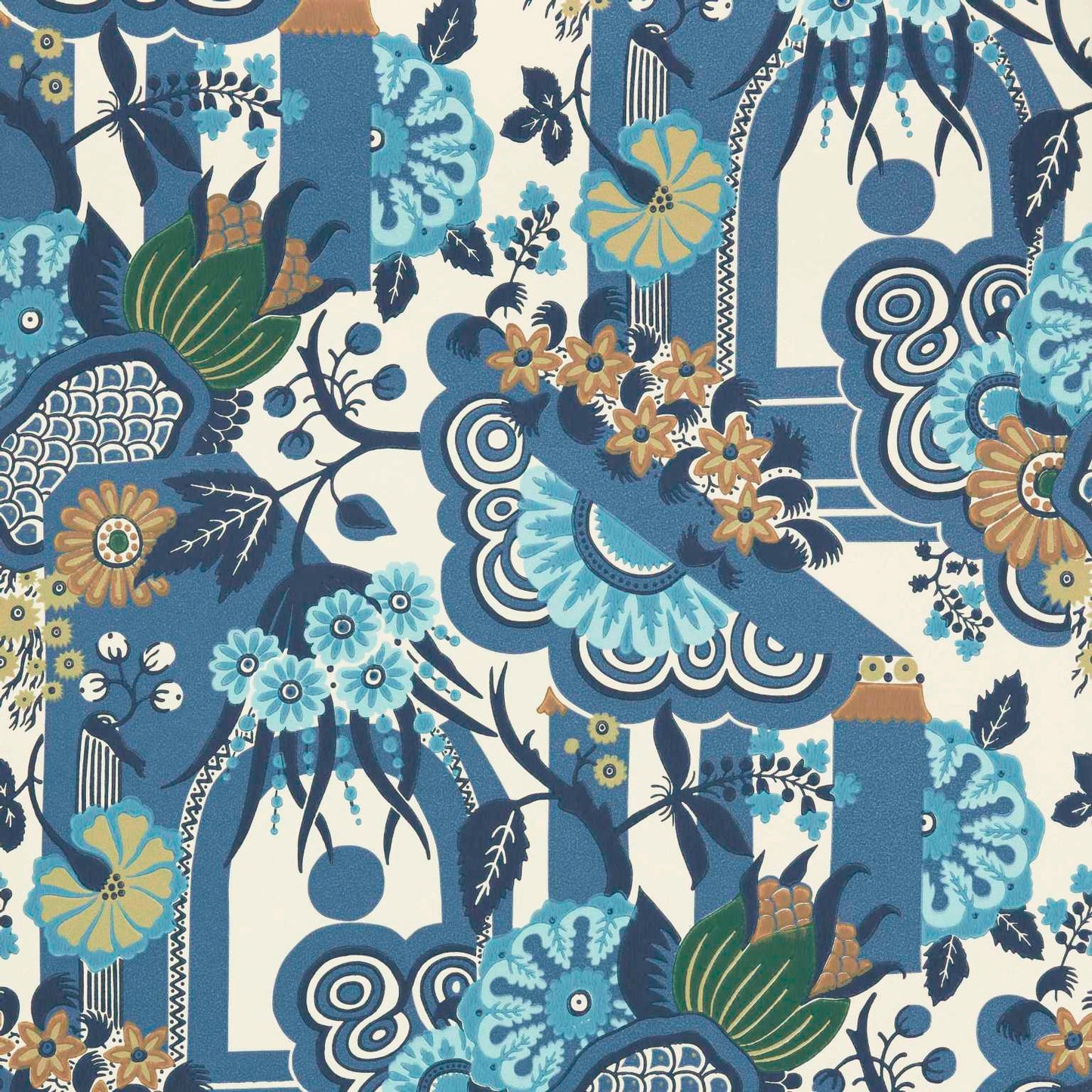 2412-175-05 - Pineapple Garden Wallpaper - Colbalt - 1838 wallcoverings