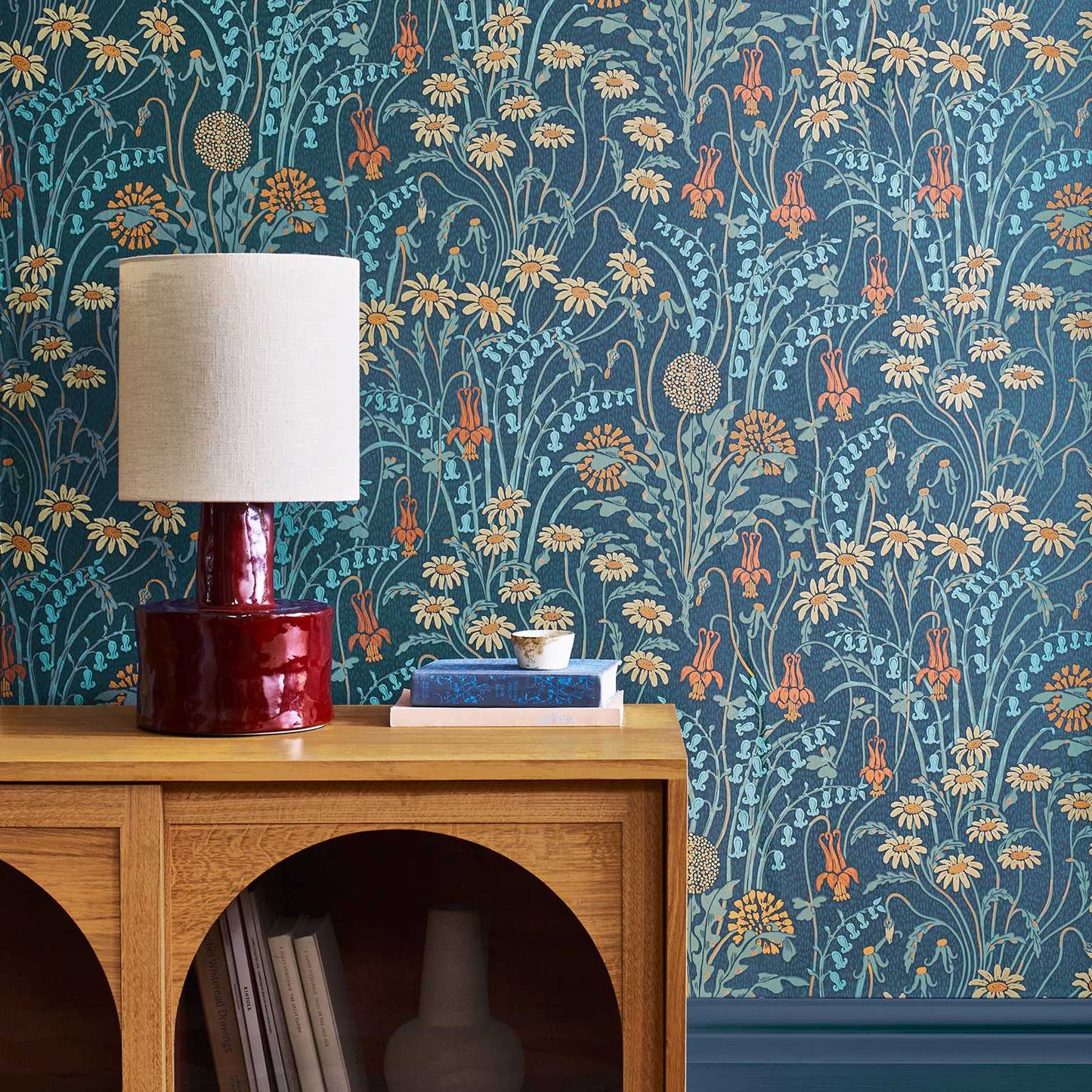 2412-178-01 - Flower Meadow Wallpaper - Prussian Blue - 1838 wallcoverings