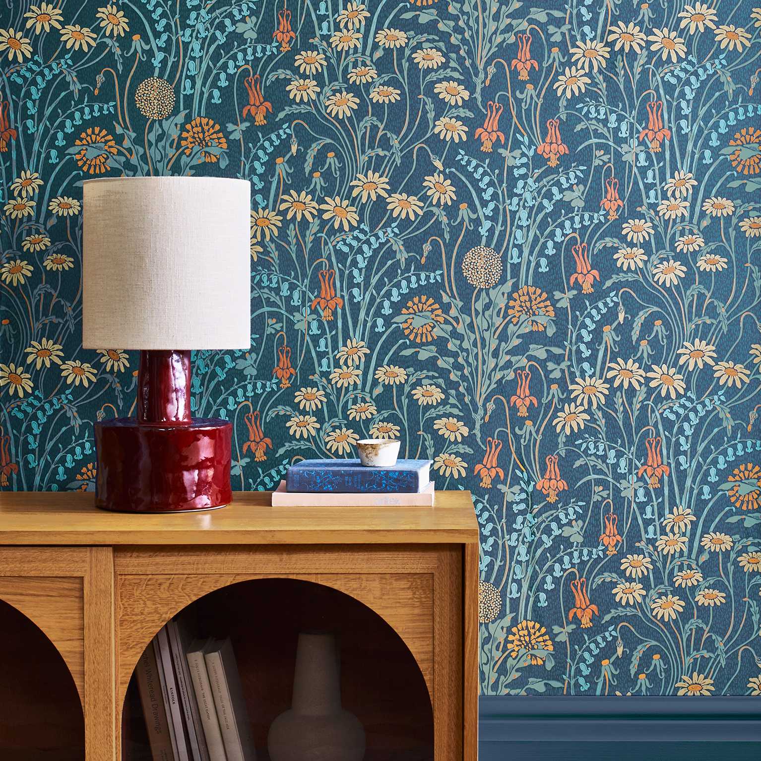 2412-178-01 - Flower Meadow Wallpaper - Prussian Blue - 1838 wallcoverings