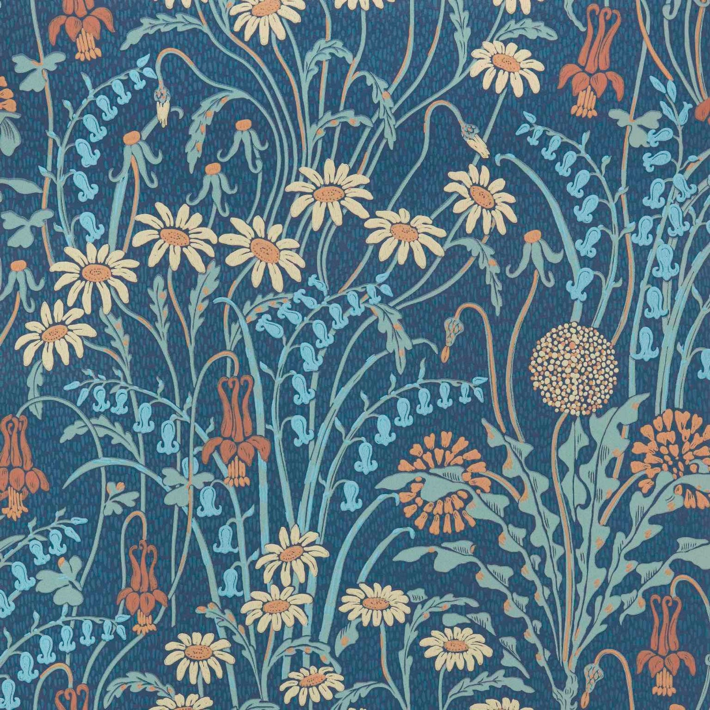 2412-178-01 - Flower Meadow Wallpaper - Prussian Blue - 1838 wallcoverings