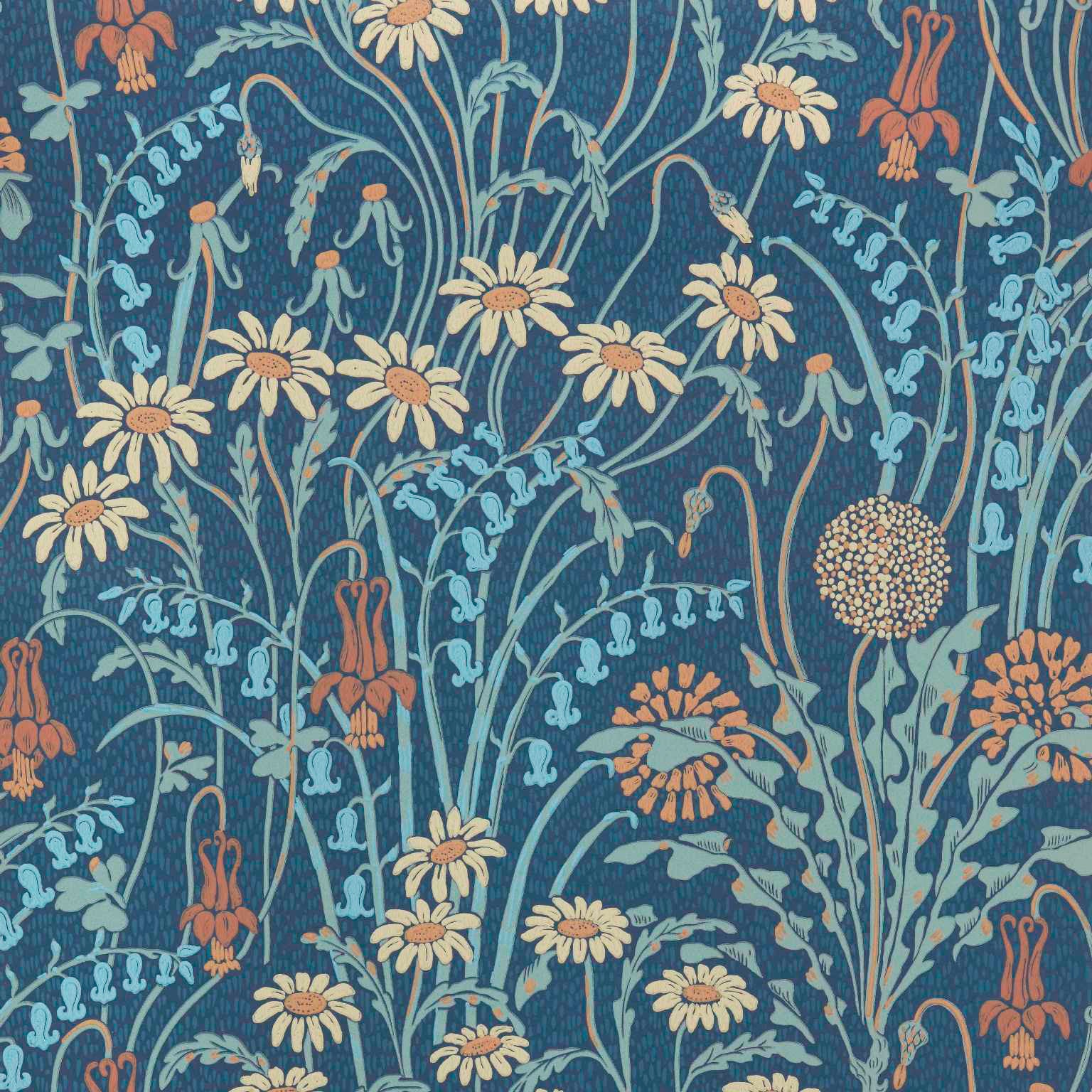 2412-178-01 - Flower Meadow Wallpaper - Prussian Blue - 1838 wallcoverings