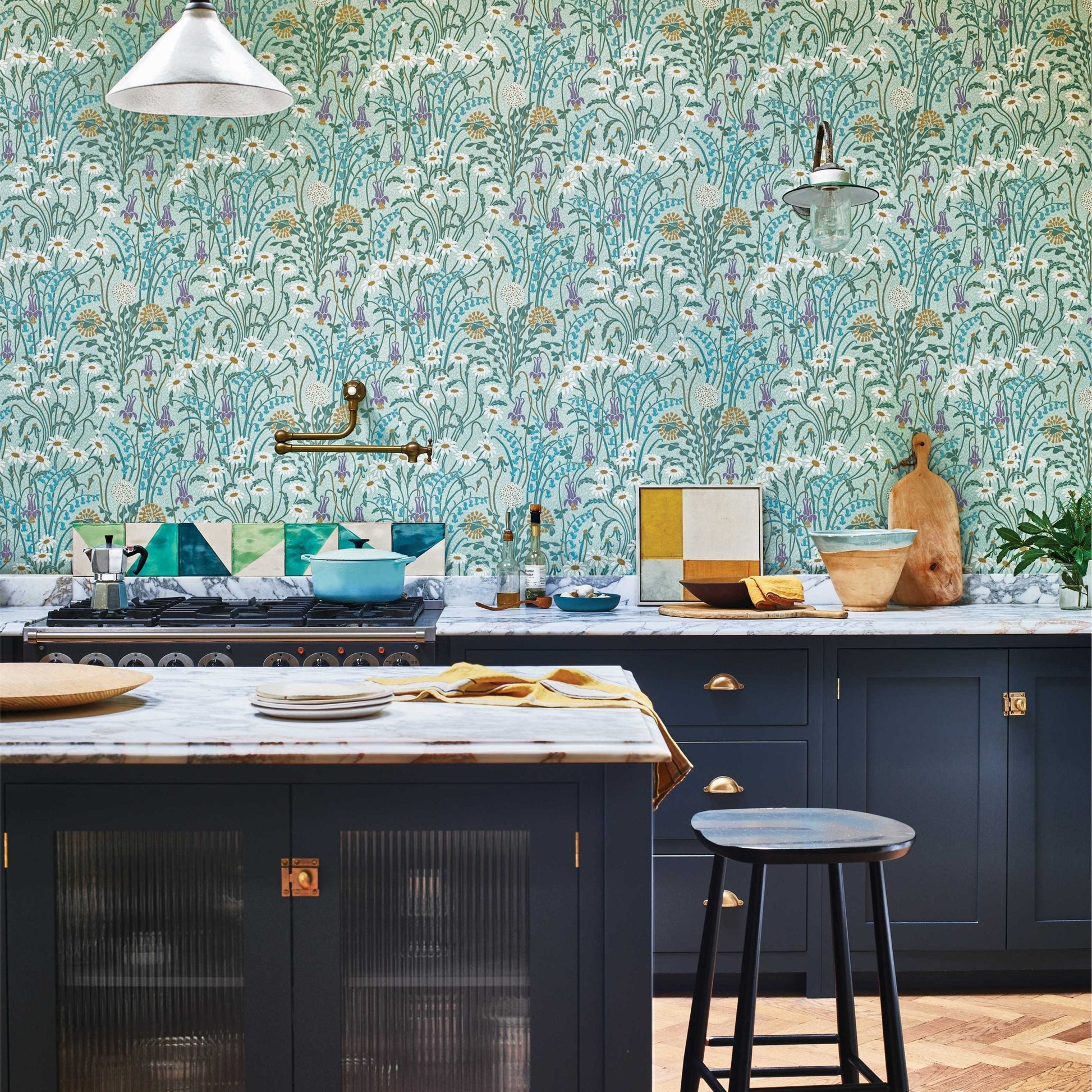 2412-178-03 - Flower Meadow Wallpaper - Celeste - 1838 wallcoverings
