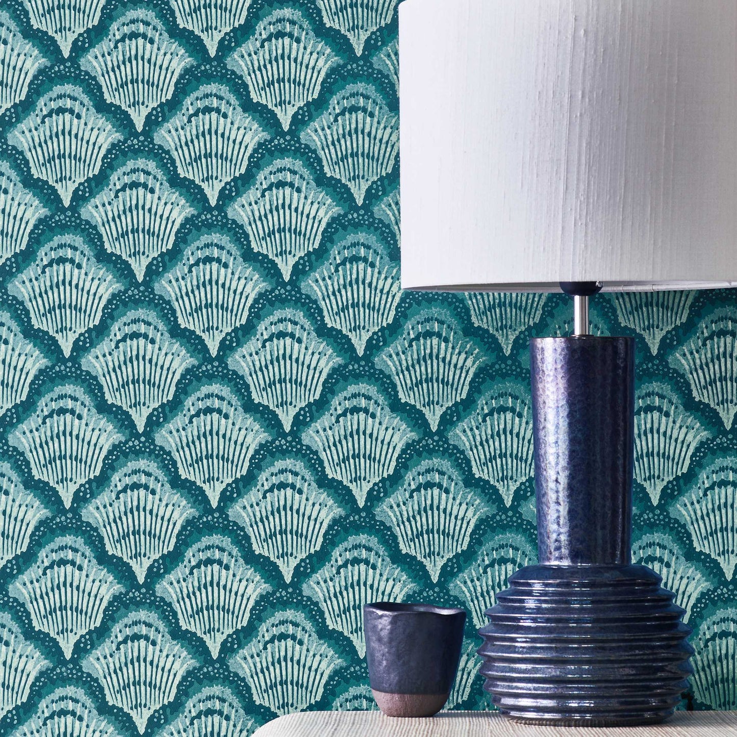2412-179-03 - Calico Shell Wallpaper - Aqua - 1838 wallcoverings