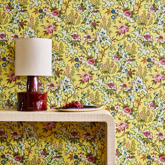 2412-180-01 - Kilburns Maze Wallpaper - Yellow - 1838 wallcoverings