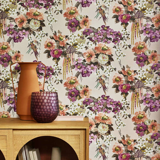 2412-181-01 - Floral Serenade Wallpaper - Apricot - 1838 wallcoverings