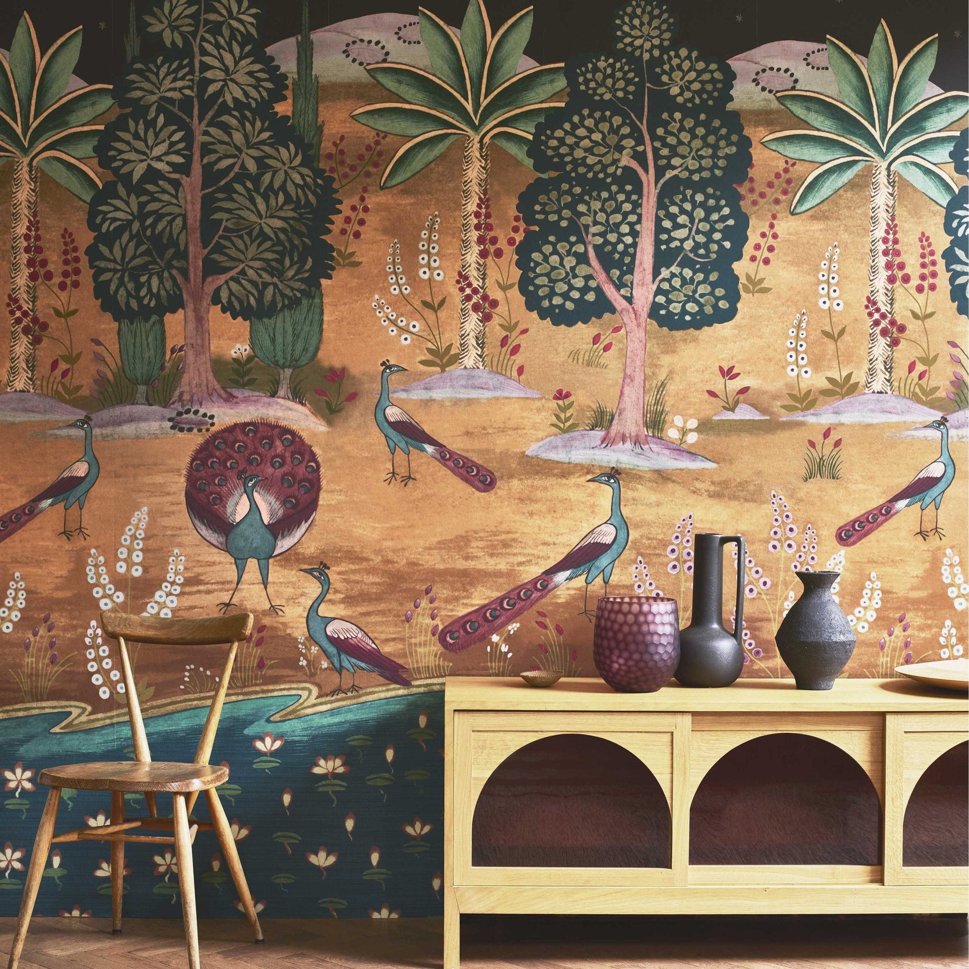 2412-183-02 - Garland of Ragini Wall Mural - Night - 1838 wallcoverings