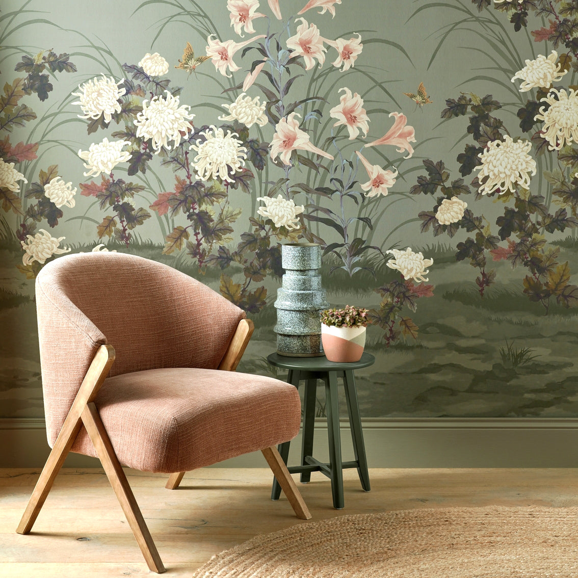 2513-191-04 - Wisteria Bloom Wall Mural - Dark Sage Green - 1838 wallcoverings