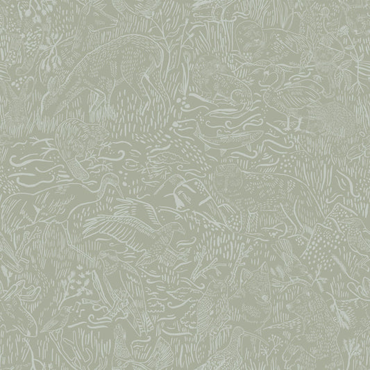 26017 - Landskapsdjur Wallpaper - Gray/Green - Midbec