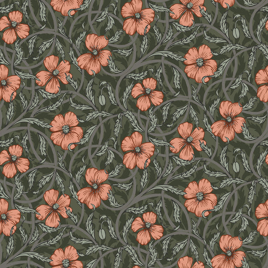 28028 - Poppy Wallpaper - Forest Green - Midbec