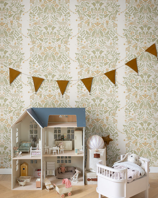 29025 - Cirkus Wallpaper - Beige Green - Midbec