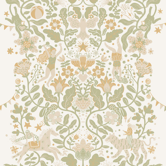 29025 - Cirkus Wallpaper - Beige Green - Midbec