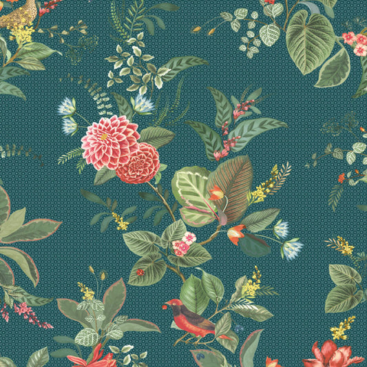300116 - Pip Studio 5 Floris Wallpaper - Dark Blue - Eijffinger