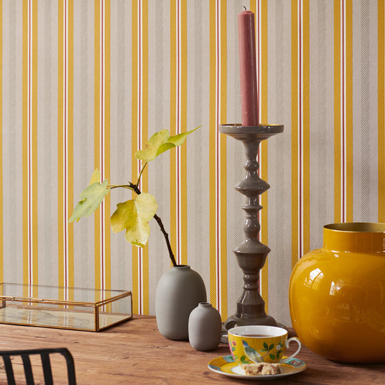 300133 - Pip Studio 5 Blurred Lines Wallpaper - Ochre/ Grey - Eijffinger