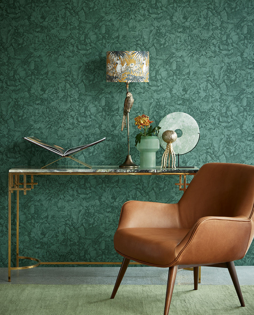 307345 - Museum Flowers Wallpaper - Teal - Eijffinger