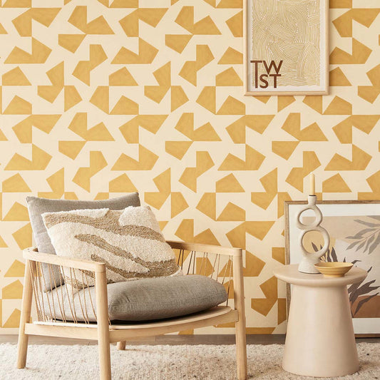 318040 - Scattered Geometry Twist Wallpaper - Ochre - Eijffinger