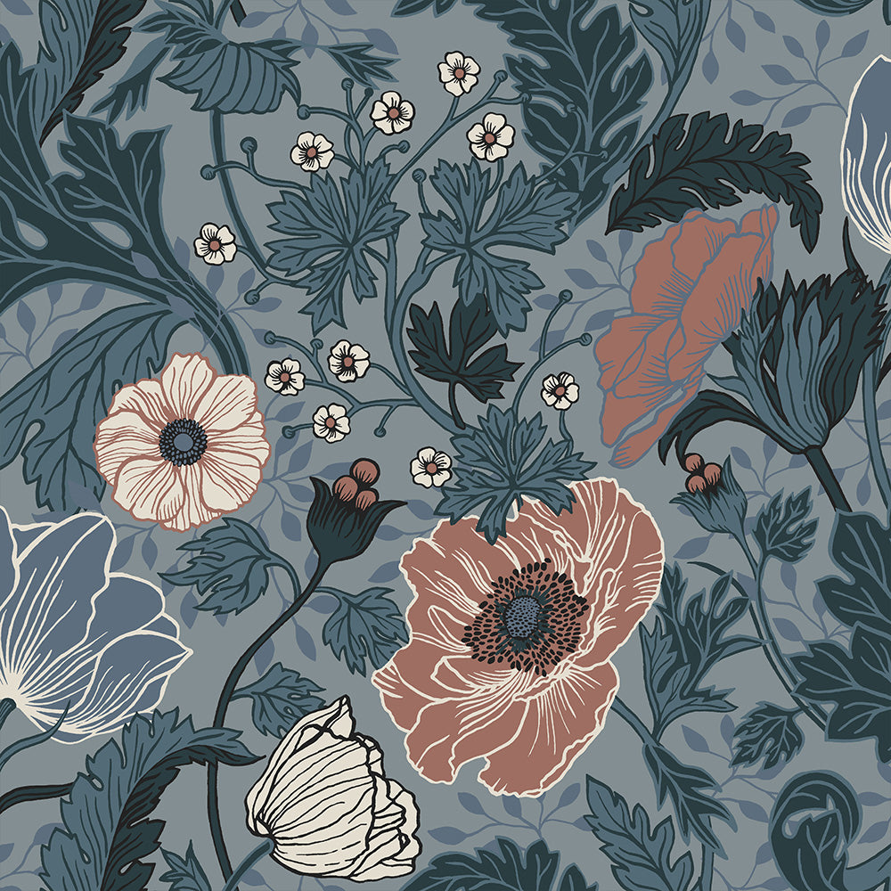 33004 - Anemone Wallpaper - Blue - Midbec