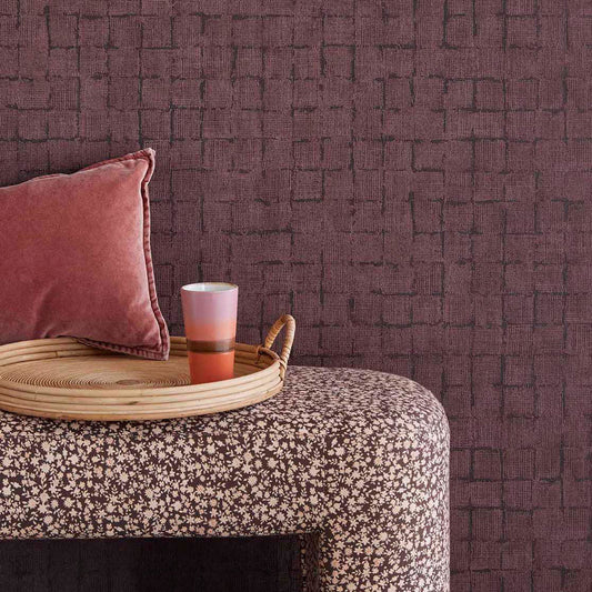 333459 - Rustic Check Emerald Wallpaper - Burgundy - Eijffinger
