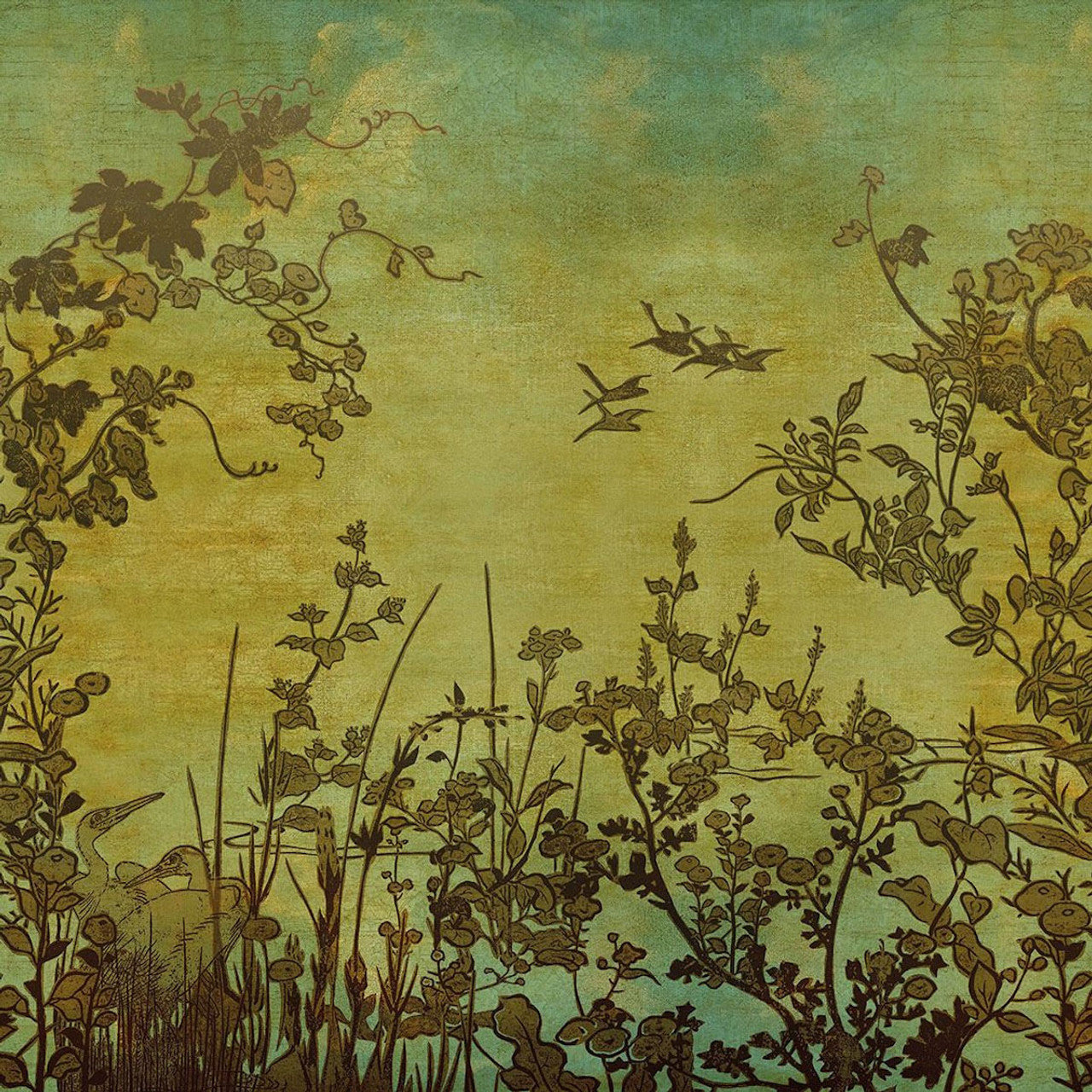 333470 - Botanical Oasis Emerald Mural Wallpaper - Green / Gold - Eijffinger