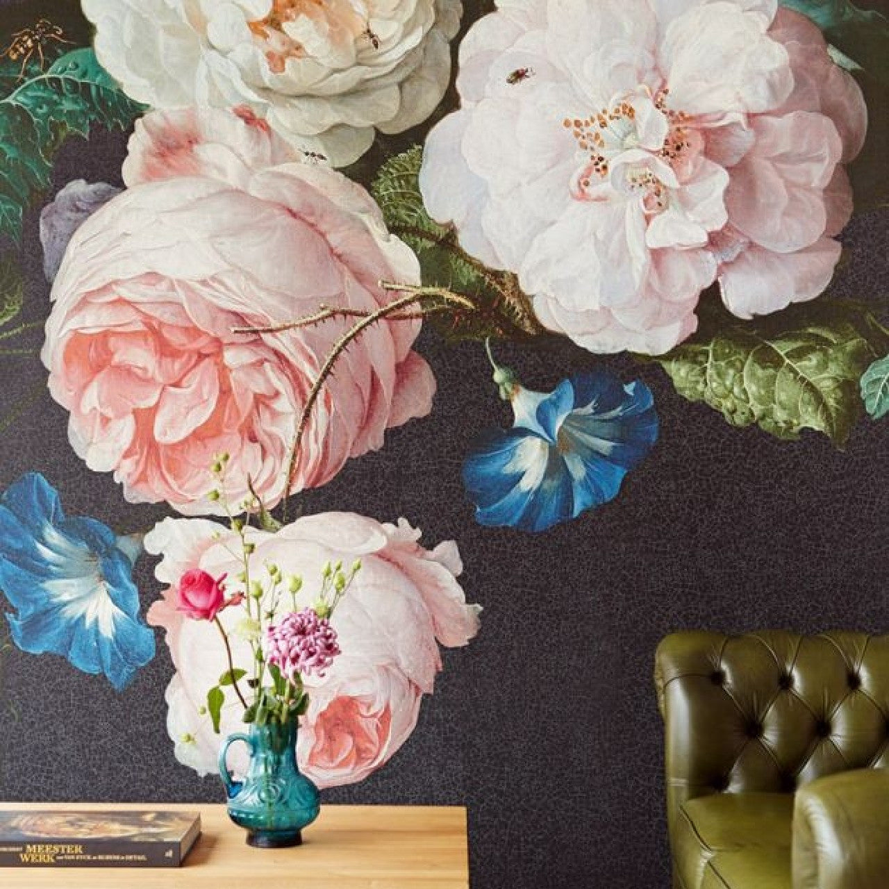 358113 - Flower Crown Masterpiece Mural Wallpaper - Black - Eijffinger