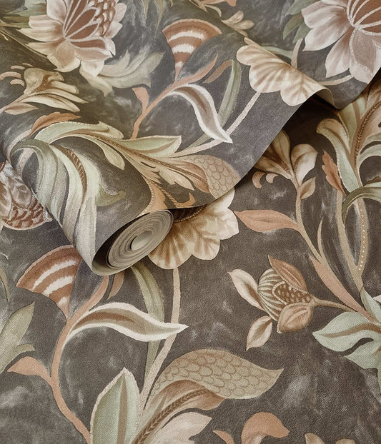 36354 - Cecelia Wallpaper - Charcoal / Rust - Holden Decor
