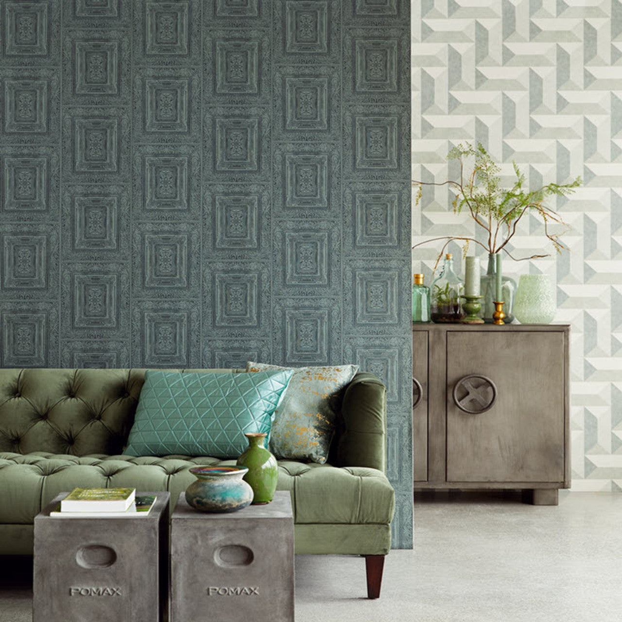 382523 - Stature Traditional Wallpaper - Teal - Eijffinger