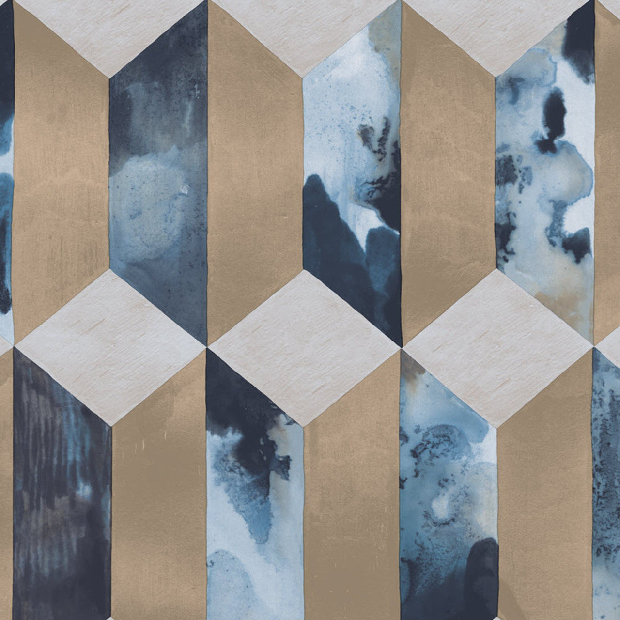 386504 - Enso Geometric Wallpaper - Blue / Gold - Eijffinger