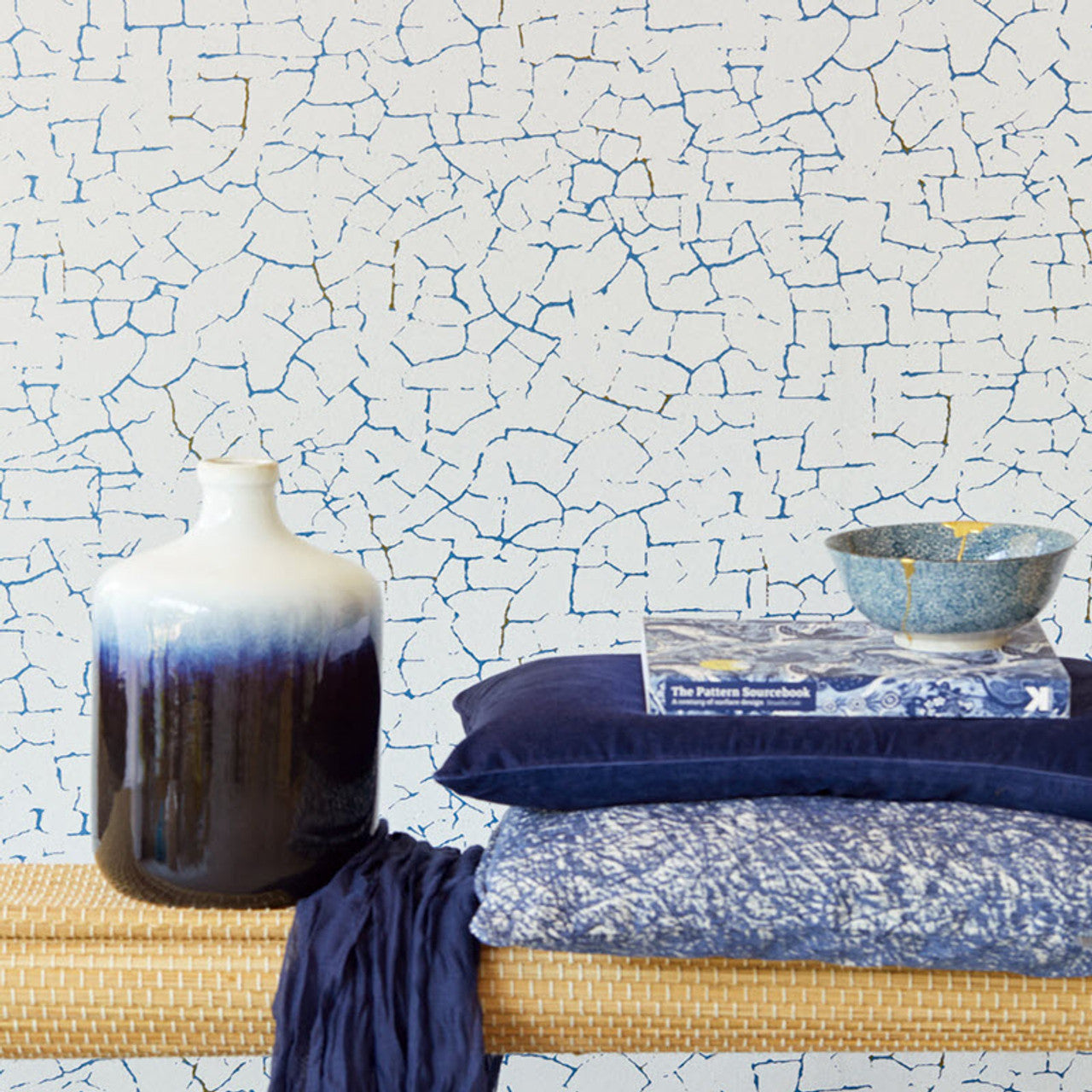 386563 - Enso Crackle Effect Wallpaper - Blue - Eijffinger