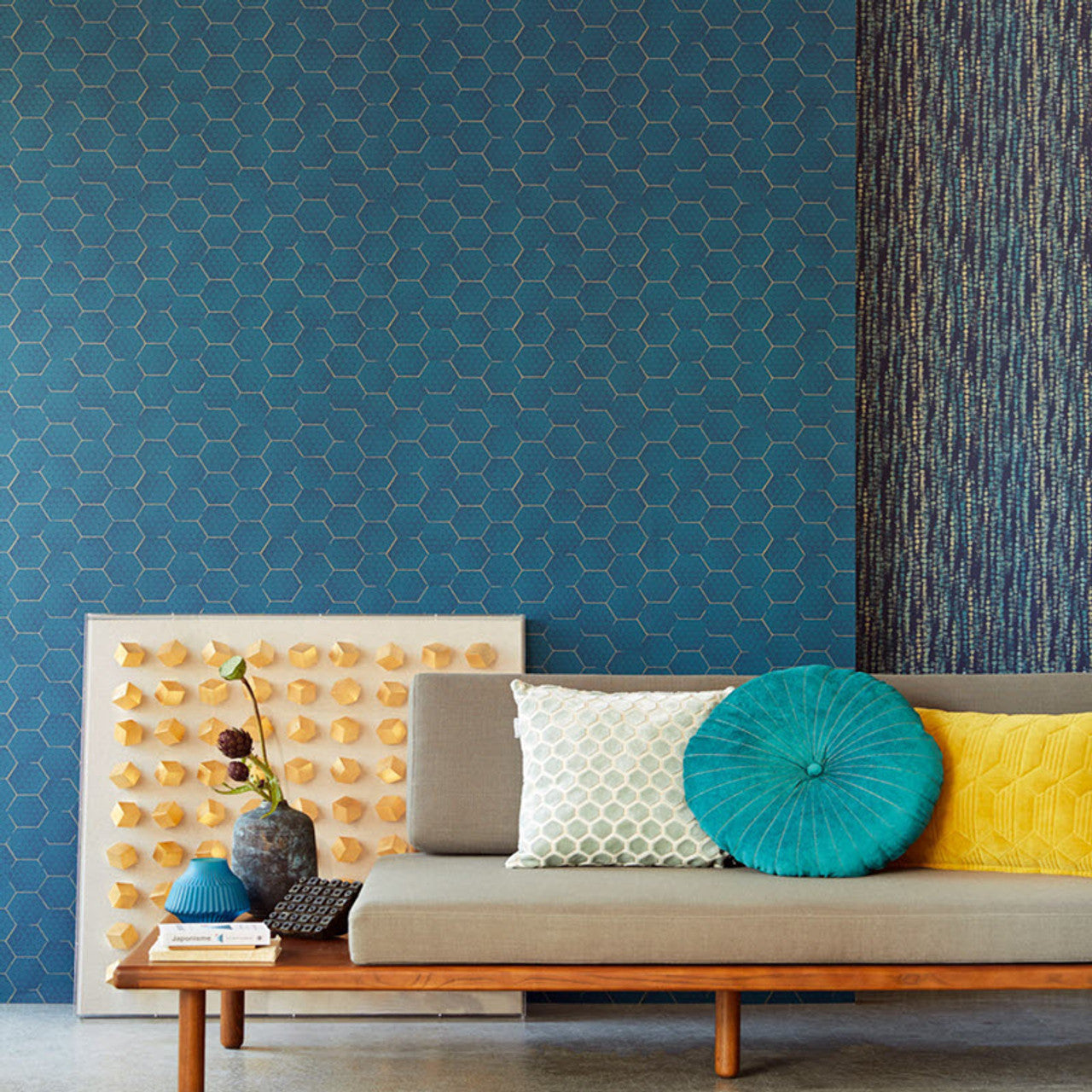 386582 - Enso Diamond Wallpaper - Blue / Gold - Eijffinger