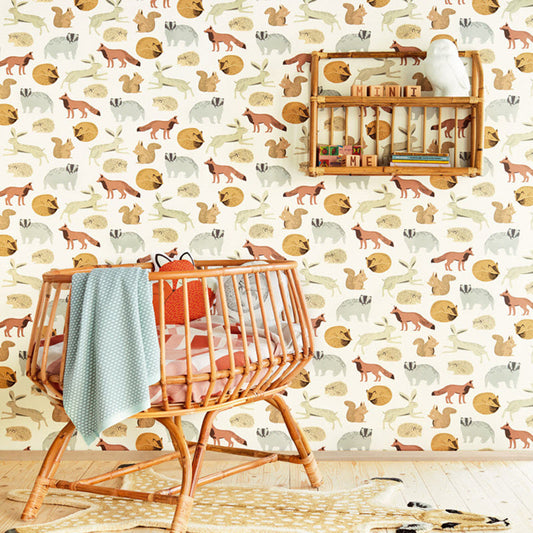 399050 - Mini Me Forest Animals Wallpaper - Beige - Eijffinger