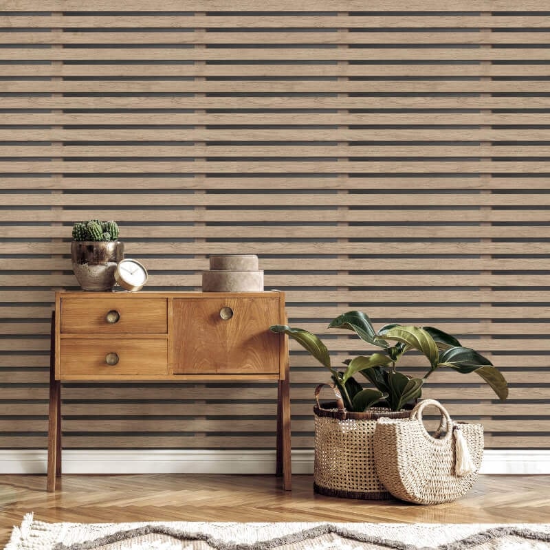3D Effect Wood Slats Wallpaper - Black - Fine Décor - FD42996 - Premier Wallcovering